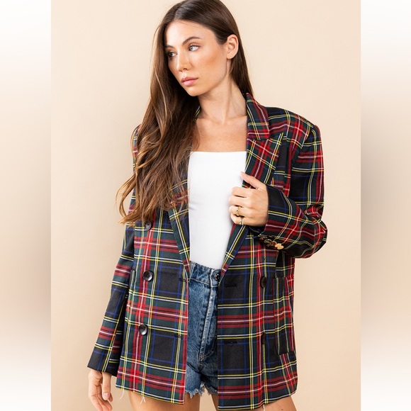 ShopEvelynne Jackets & Blazers - 04 Chic Plaid Double Breasted Blazer Jacket